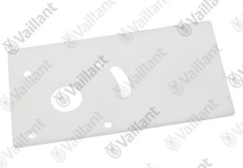 Weiße Isolierplatte von Vaillant mit mehreren Löchern und Ausschnitten, geeignet für die Installation in Heizsystemen.